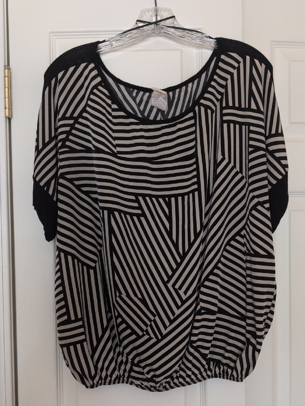 Needle & Thread Black and Tan Geometric Stripe Blouse